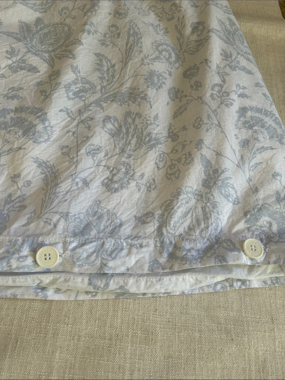 Cabbages & Roses Duvet Cover Blue Floral Queen Coastal Reversible Shabby Chic - Picture 7 of 12